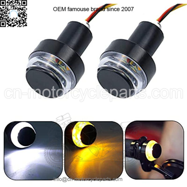 LivTee Motorcycle Handlebar End LED Lights, Dual Color for Turn Signal Lights and Side Marker Lights or Running Lights, Amber / White