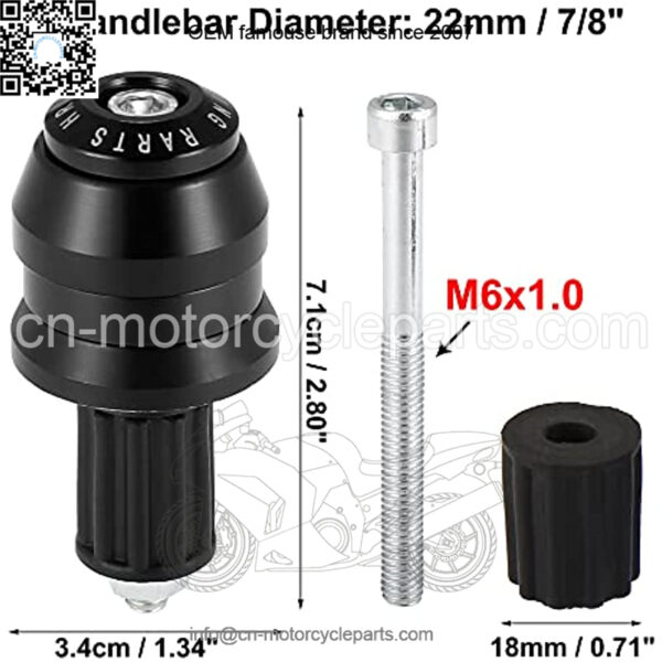 Motoforti 1 Pair Motorcycle Handlebar End Plugs 7/8" 22mm Universal Aluminum Alloy Handle Bar End Plugs Caps for Motorcycle Dirt Bike Scooter Black/Blue/Red - Image 3