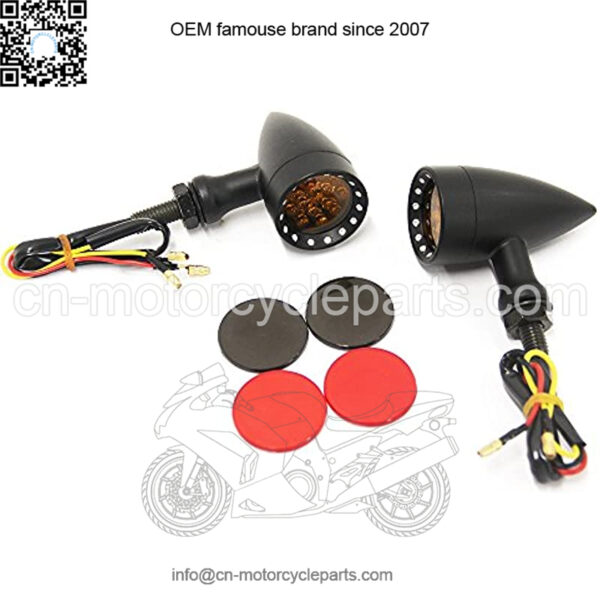 Red CNC Motorcycle Bullet LED Turn Signal Light Blinker Indicator Front Rear Tail Light Compatible with Honda Harley Yamaha Suzuki Chopper - Image 2