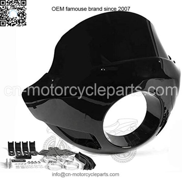 Krator Universal Blackout Windshield Headlight Fairing Compatible with 35mm-49mm Forks - Fits Most 5.75" Headlights, Black, 16.5" Height x 21" Width (JBM-6015-S)