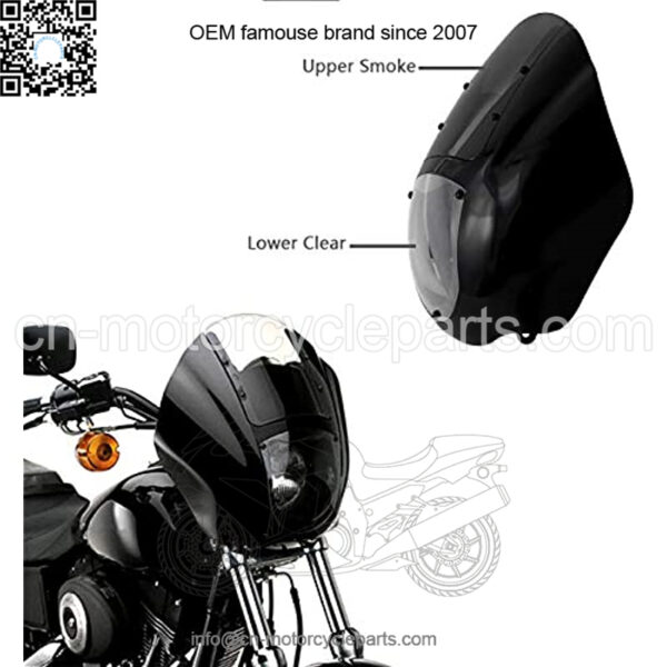 Vintage Classic Smoked 5.75   Headlight Quarter Fairing Mask Windshield W/Mount Bracket Kit Harley Sportster for 88-later XL / 86-94 FXR / 95-05 Dyna Models (Gloss Black) - Image 2