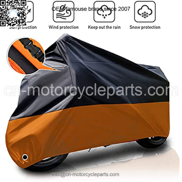 Black and Orange Waterproof Sun Motorcycle Cover (XXXL).116" for Kawasaki Yamaha Suzuki Harley Davidson (XXXL) - Image 2
