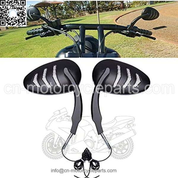 Motorcycle Black Rearview Mirror Integrated LED Arrow Turn Signal Side Mirrors Aluminum Compatible with Harley Road King Softail Dyna