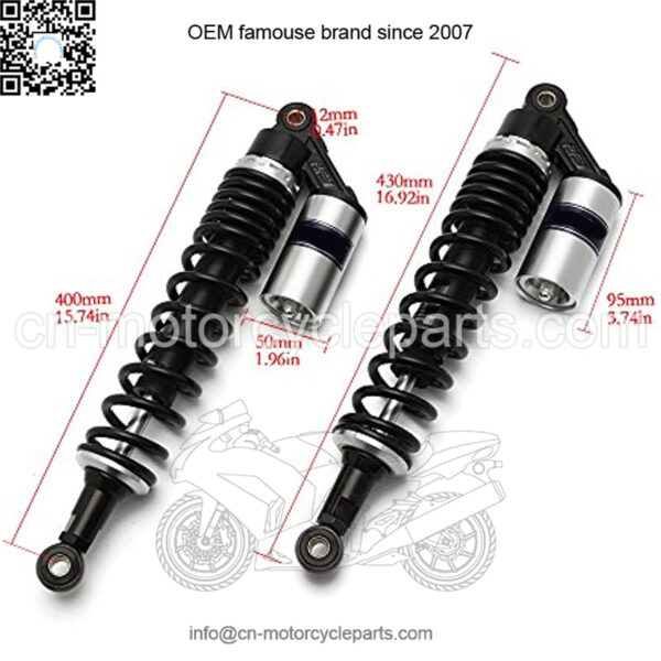 400mm 15.75 inch 8mm Spring Universal Motorcycle Air Shock Absorber Rear Suspension ATV Quad Scooter Dirt Bike For 50cc 75cc 90cc 125cc 150cc 250cc 300cc Black Silver