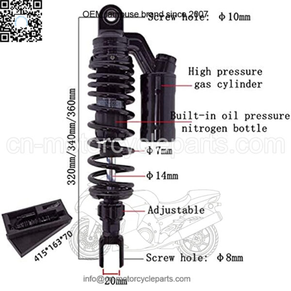 Spring Assemblies 1 Pair Universal 320mm/340mm/360mm Motorcycle Rear Adjust Damping Shock Absorber Fit for Yamaha Kawasaki Suzuki Rear Suspension Motorcycle Shock Absorber Rear - Image 3