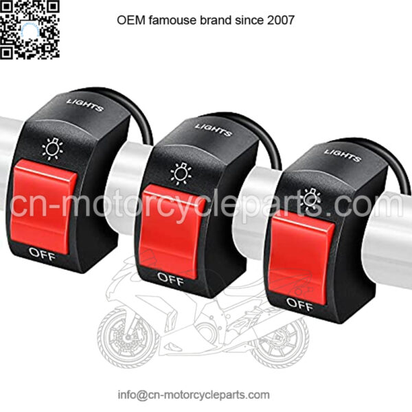 3 Pieces Motorcycle Headlight Switch Handlebar Toggle Switch 12V 7/8 Inch 22 mm On Off Push Button Handlebar Switch Waterproof Headlight Switch for Bicycle Scooter Fog Light Driving Lamp, Red
