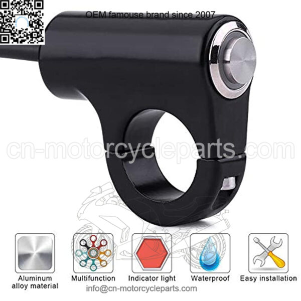 7/8" 22mm Handlebar Control Push Button Switch, Weatherproof Aluminum Alloy Motorcycle Handlebar Mount Switch Button Headlight Brake Fog Lights ON/Off(ON/Off Button with Blue Light) - Image 4
