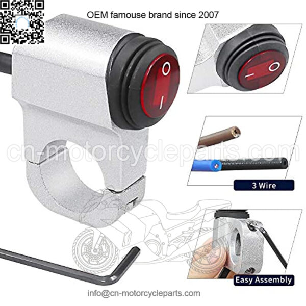 7/8" Motorcycle ATV Handlebar Switch, 12V Waterproof IP68 Light Switch, Aluminium Alloy, Double Coating, On Off Switch LED - Image 3