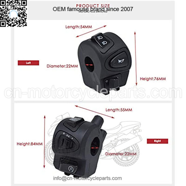7/8" 22mm Motorcycle Handle Bar Switches Horn Turn Signal Headlight Fog Light Start Stop Handlebar Controller Switch - Image 5