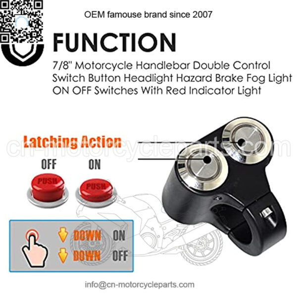 7/8" Motorcycle Handelbar Control Switches ON Off Switch with Blue Led Light - Image 4