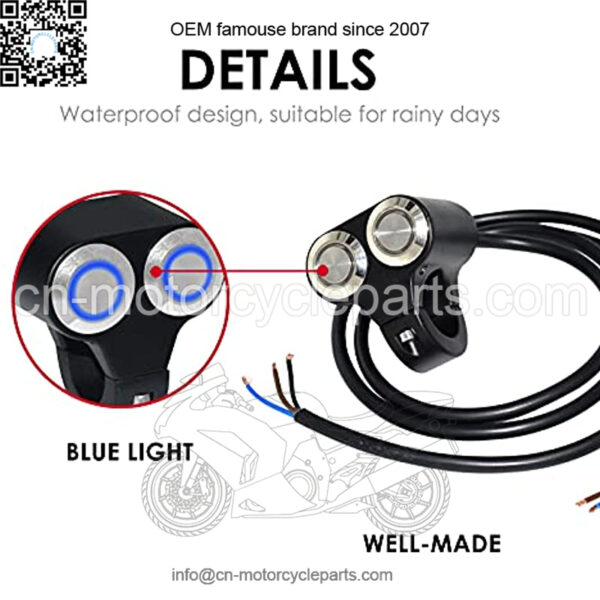 7/8" Motorcycle Handelbar Control Switches ON Off Switch with Blue Led Light - Image 5