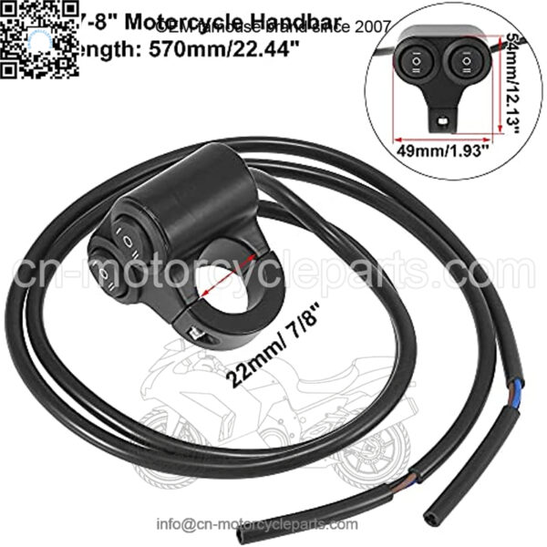 DC 12V 7/8" 22mm Motorcycle Handlebar Double Control Push Switch with Turn Signal Light High Low Beam Button Black - Image 2