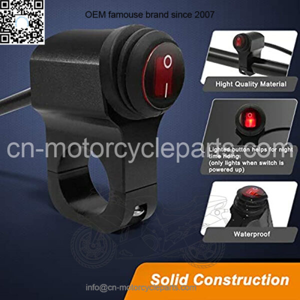 Motorcycle Handlebar Switch ATV Handlebar Light Switch 12V CNC Aluminium Alloy Push Botton Waterproof Switches for Motorcycle Light Bike Light Spotlight- Fits 7/8" Handlebars (22mm) - Image 3