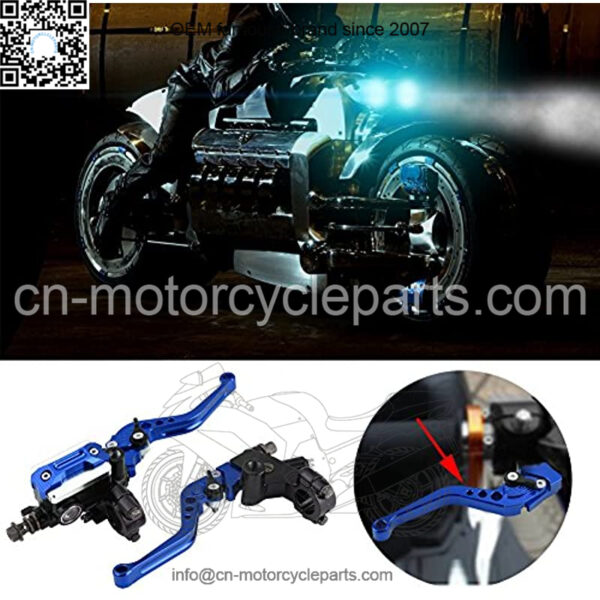 Motorcycle Brake Lever Kit 7/8" 22mm Universal Hydraulic Brake + Clutch Master Cylinder Reservoir Lever Left and Right Modification Metal Brake Clutch Lever Oil Cup (Blue) - Image 3