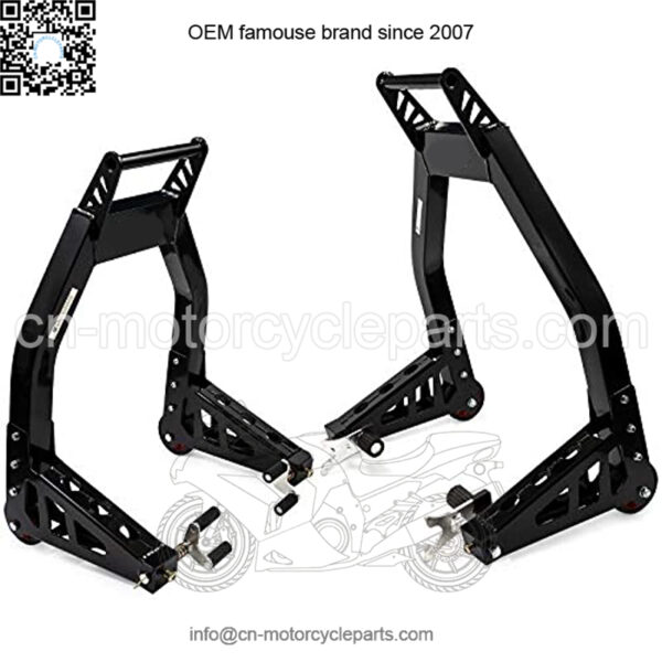 Sport Bike Motorcycle Front & Rear Combo Lift Stands Black Universal Front Wheel Fork & Rear Swingarm Spool Lift Stands Compatible with Most Yamaha Honda Kawasaki Suzuki Ducati BMW