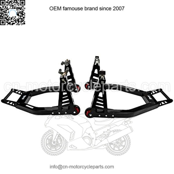 Sport Bike Motorcycle Front & Rear Combo Lift Stands Black Universal Front Wheel Fork & Rear Swingarm Spool Lift Stands Compatible with Most Yamaha Honda Kawasaki Suzuki Ducati BMW - Image 2