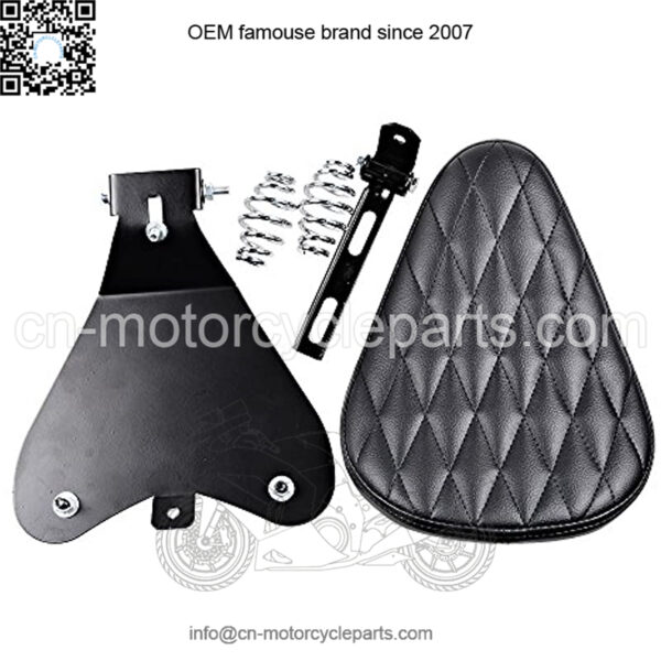 Motorcycle 3" Synthetic Leather Diamond Solo Seat w/Springs + Sliding T-Bar + Swivel Bracket Mounting Kit - Image 2