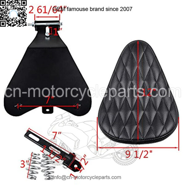 Motorcycle 3" Synthetic Leather Diamond Solo Seat w/Springs + Sliding T-Bar + Swivel Bracket Mounting Kit - Image 3
