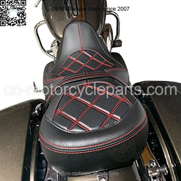 Low-Profile Rider Pillion Passenger Seat Motorcycle Seats for Harley Touring 2009-2021 Road King Road Glide Street Glide [Two Peice Driver & Passenger Seat, Red Stitching ]