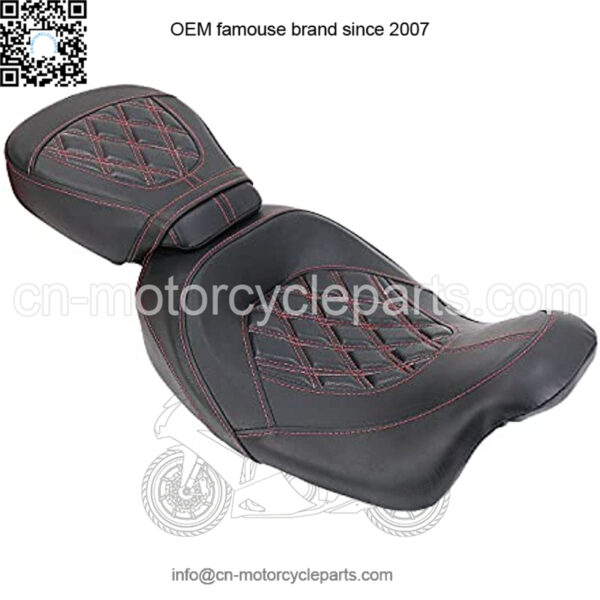 Low-Profile Rider Pillion Passenger Seat Motorcycle Seats for Harley Touring 2009-2021 Road King Road Glide Street Glide [Two Peice Driver & Passenger Seat, Red Stitching ] - Image 3