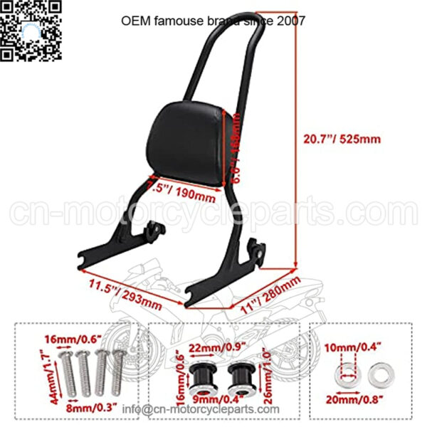 Motorcycle Rear Seat Backrest Passenger Sissy Bar with Detachable Synthetic Leather Pad Universal Fit for 2007-2017 Harley FLSTF FLSTFB Softail Night Train (Black) - Image 2