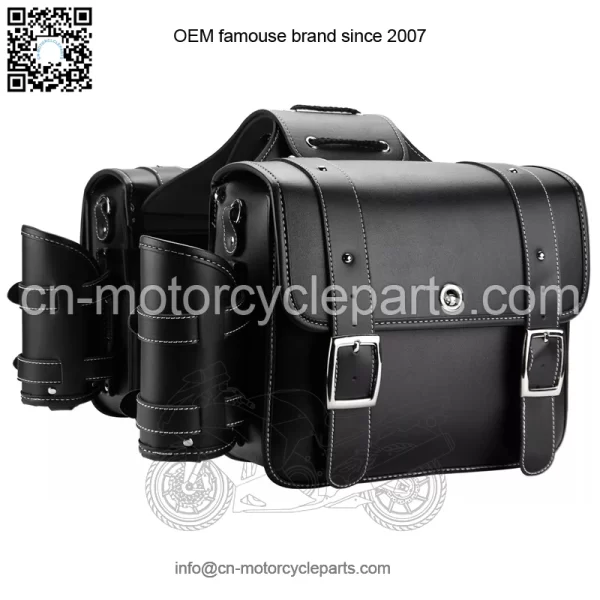 20L Motorcycle PU Leather Throw Over Saddlebags W/Cup Holder For Dyna Sportster