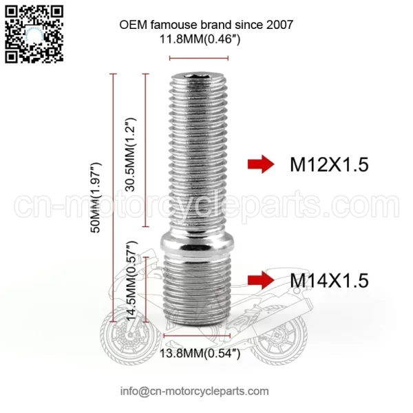 Short 50mm reverse bolt M14*1.5-M12*1.5 - Image 2
