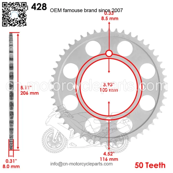 Drive Chain & Sprockets For Kawasaki KLX140 2008-2024 428 Pitch 122 Link - Image 3